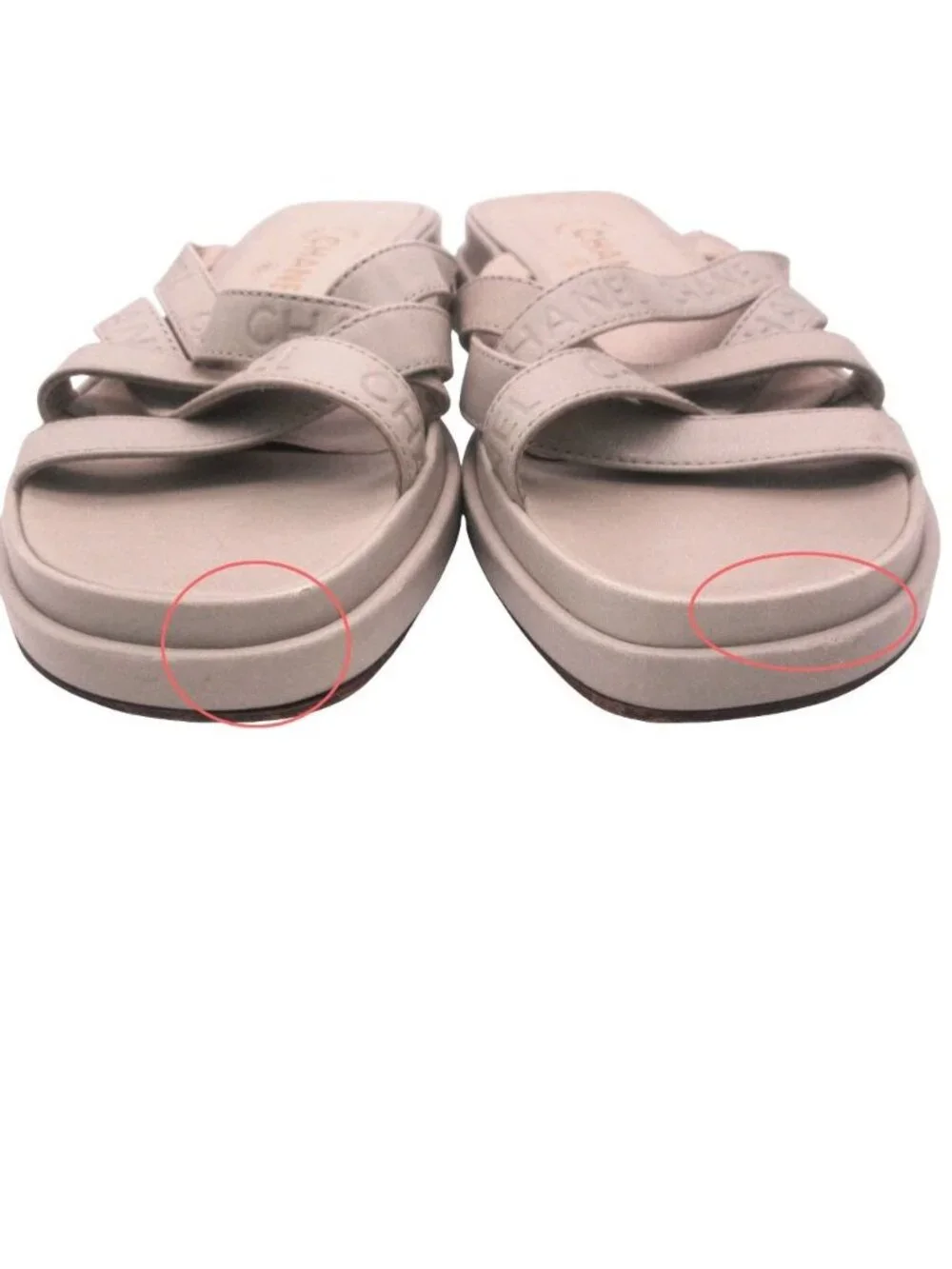 Chanel Sandals Leather Logo Cross Belt Strap Shoes Gray Green